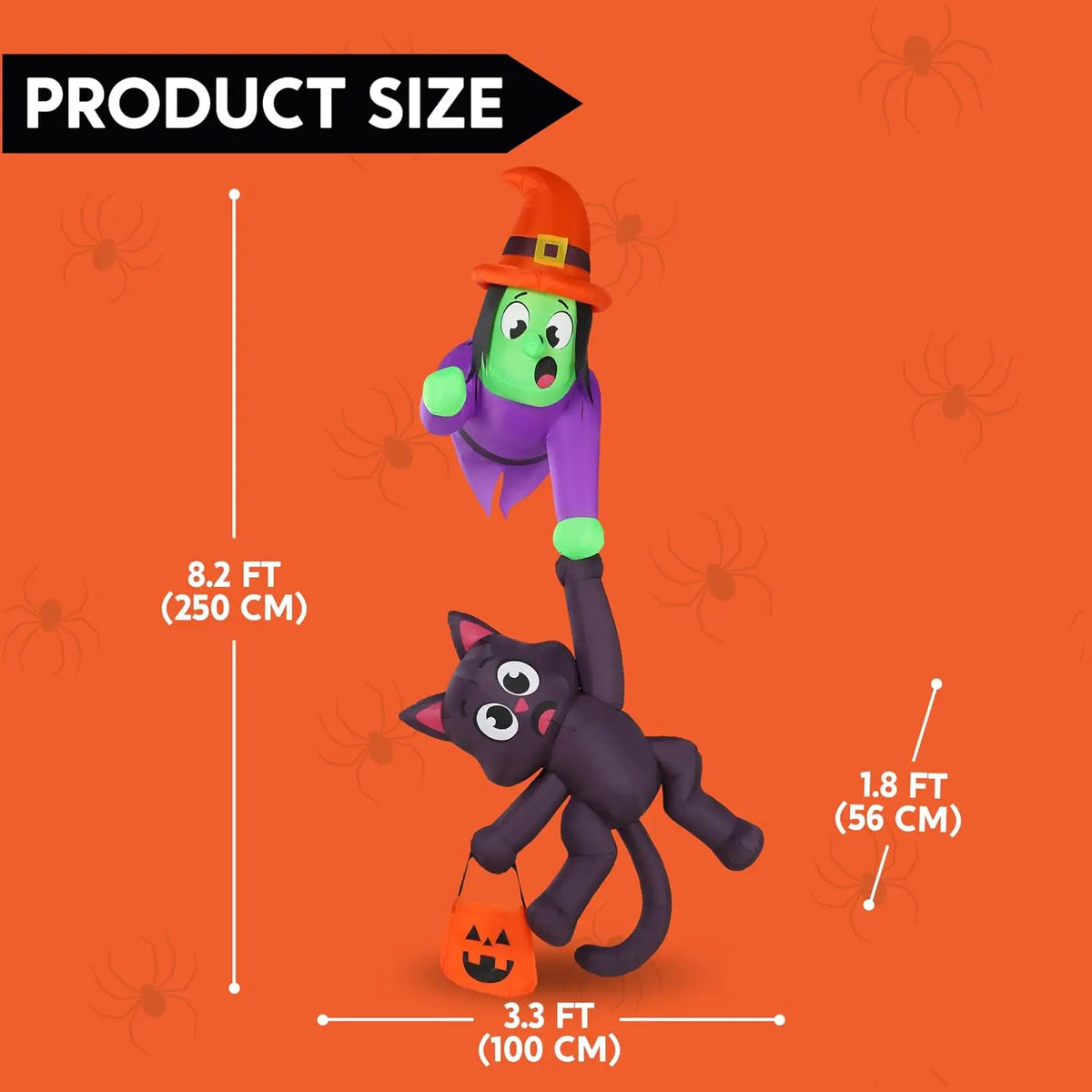 Halloween Witch Black Cat Inflatable Roof Decoration With LED Lights