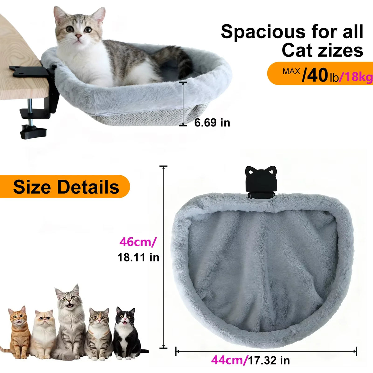 CWV Foldable Cat Desk Hammock With Non Slip Clamp Mount