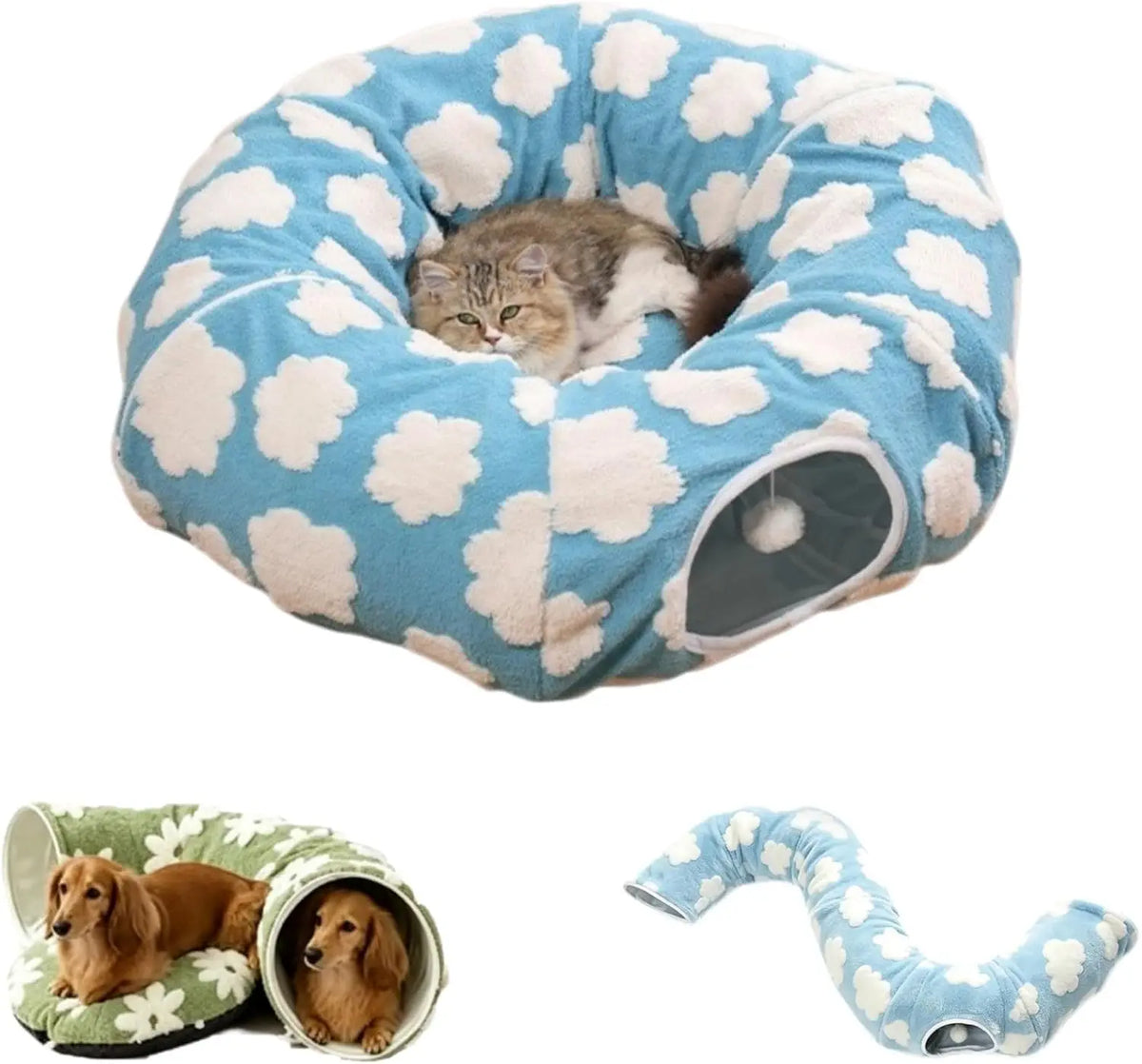 Plush Flower Design Foldable Dachshund Tunnel Bed For Dogs