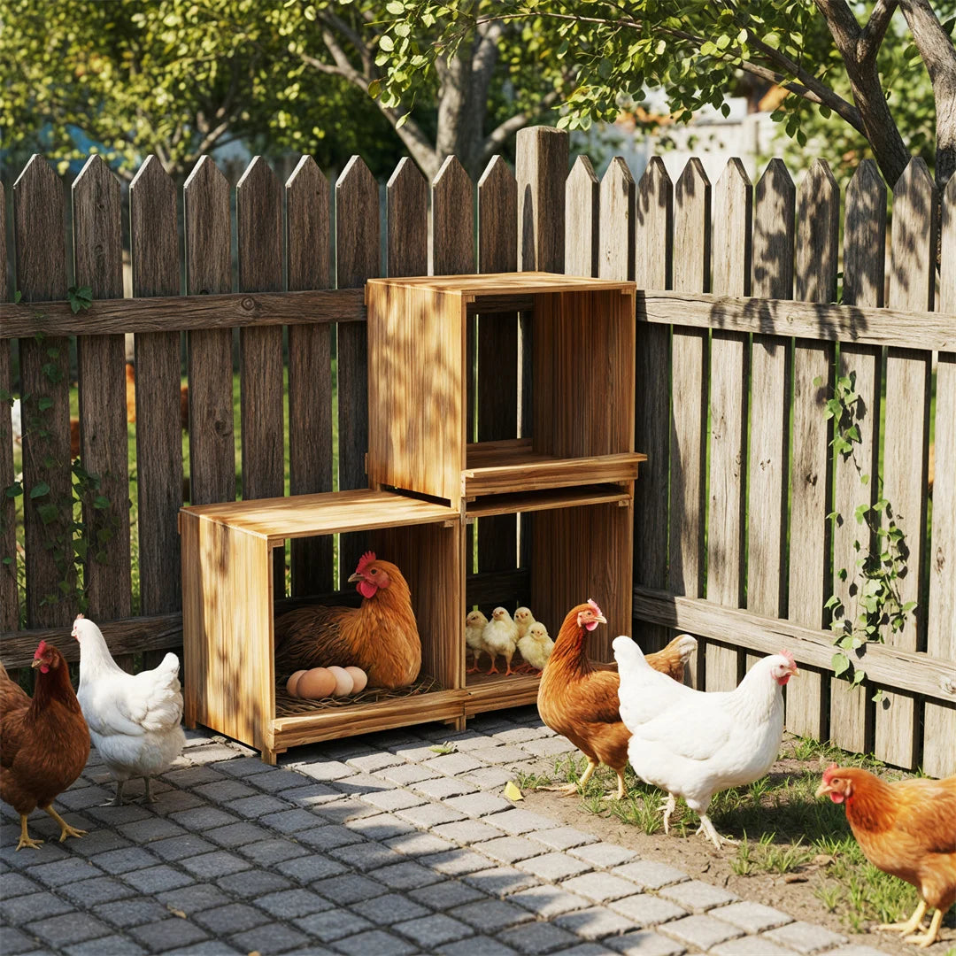 BINGOPAW Pine Wood Chicken Nesting Box With Three Egg Compartments