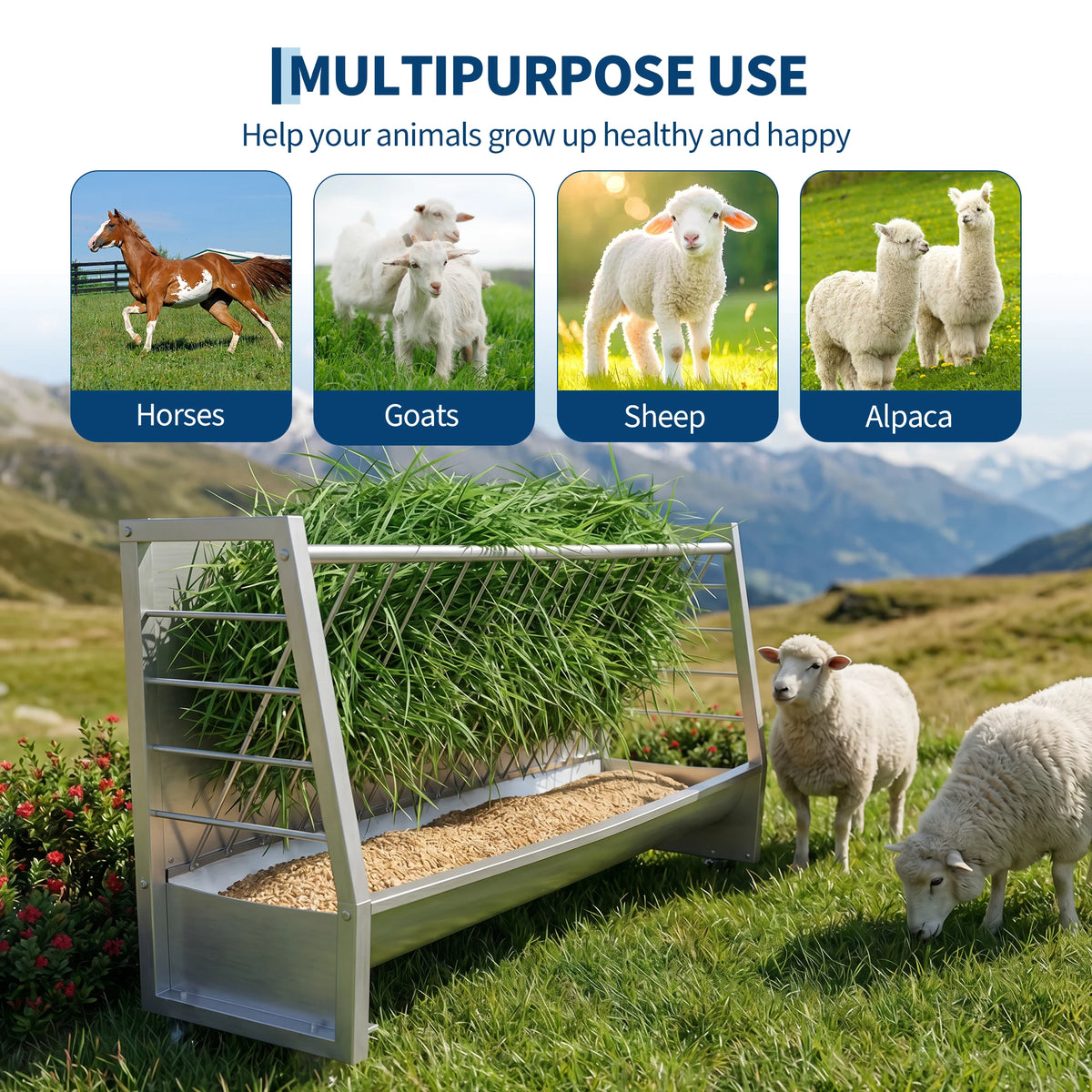 HiMISS Heavy Duty Galvanized Steel Hay And Grain Livestock Feeder