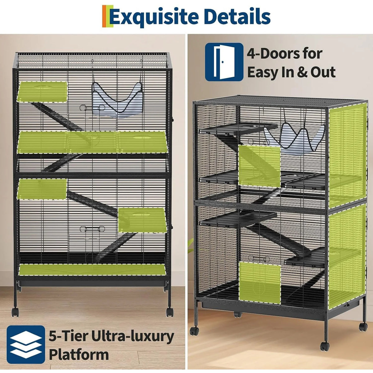 Multi Level Small Animal Cage With Hammock Ramps And Tray