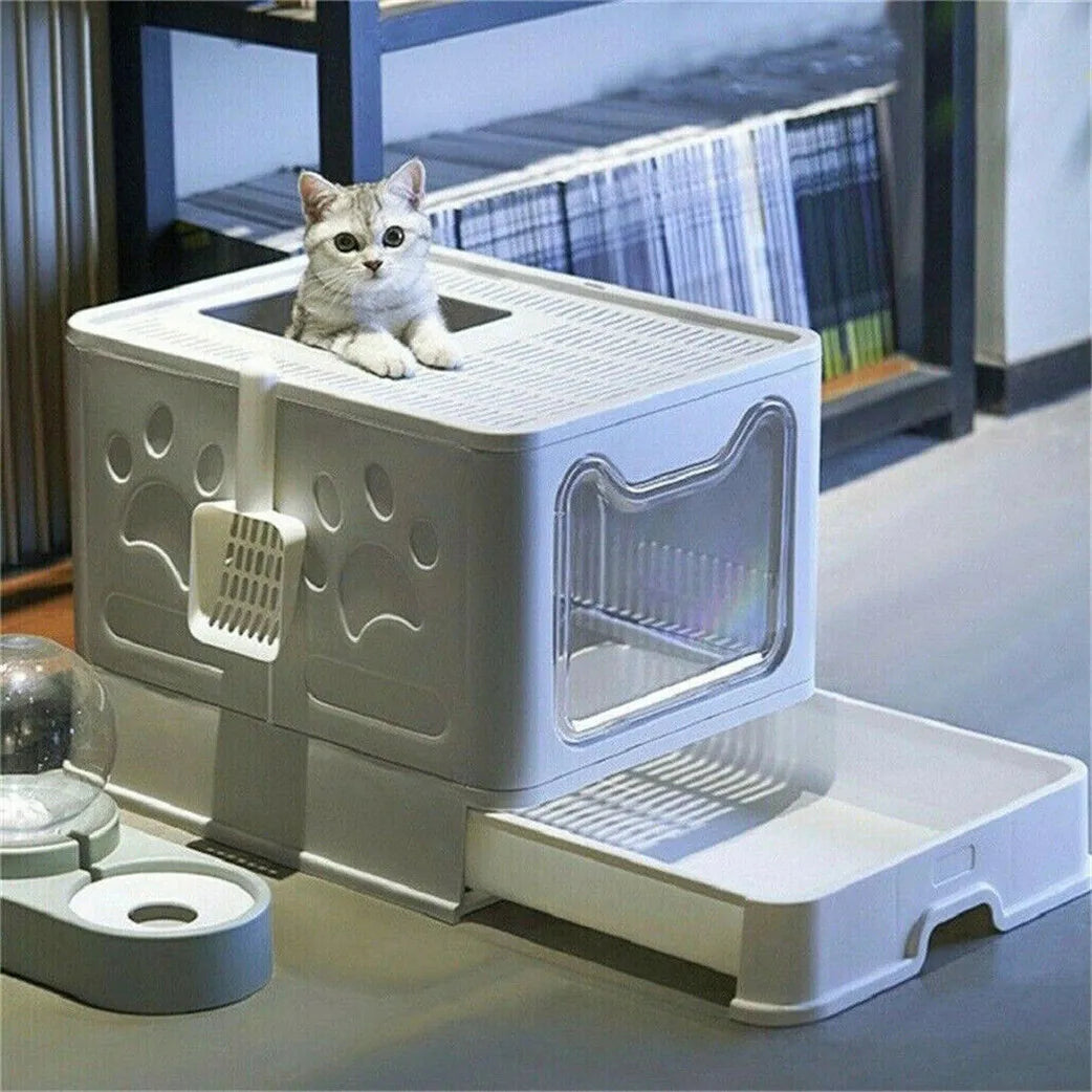 Easy Cleaning Cat Litter Box Large Cat Pan Drawer Anti-Splashing Cat Potty Toilet Tray with Scoop
