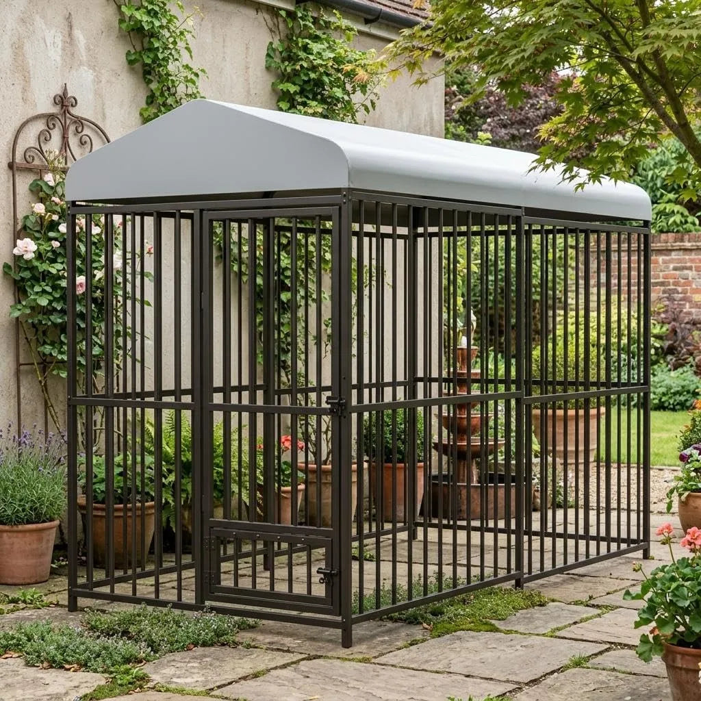 Outdoor Dog Kennel With Galvanized Steel Frame And Waterproof Roof