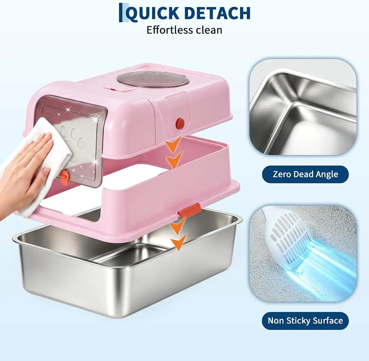 HiMISS Enclosed Stainless Steel Cat Litter Box With Leakproof Design