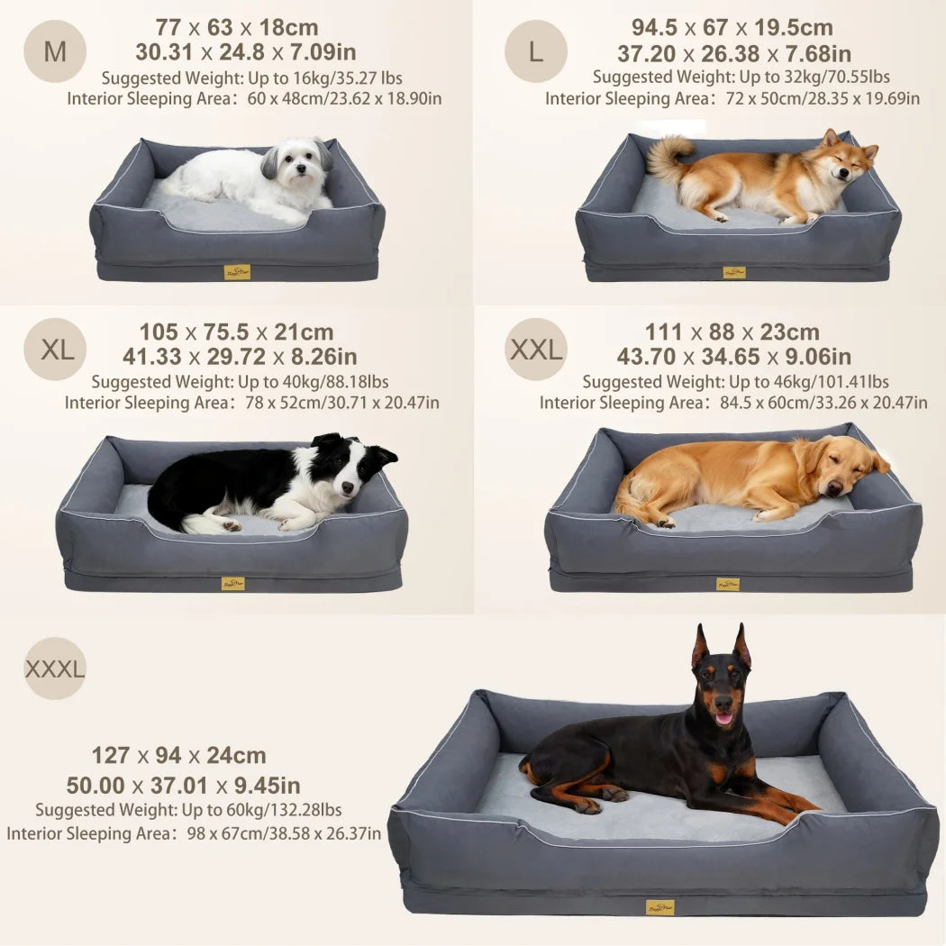 BORWART Orthopedic Dog Bed Soft Bolster Support For Calming Comfort