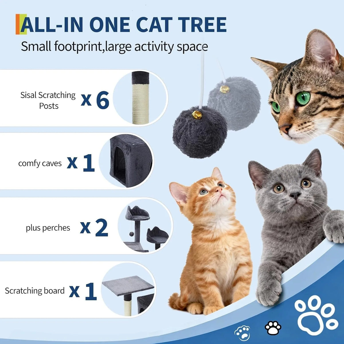 Large Cat Multi-Level Tower With Sisal Scratching Posts Condos Perches