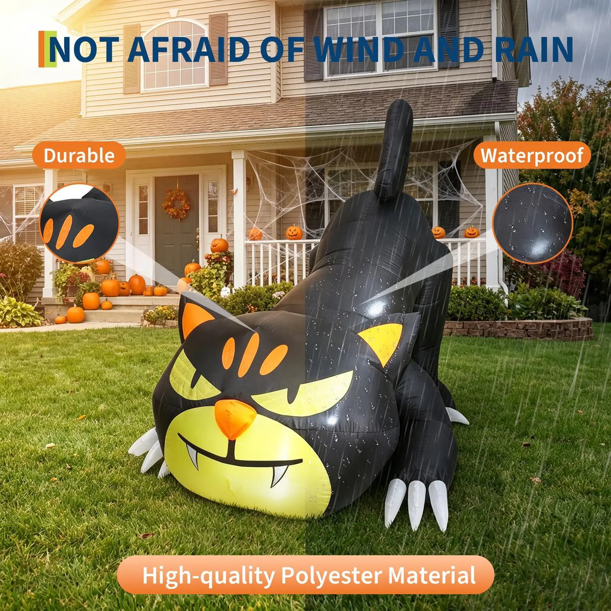 Halloween Inflatable Cat With Built In Fan And LED Lighting