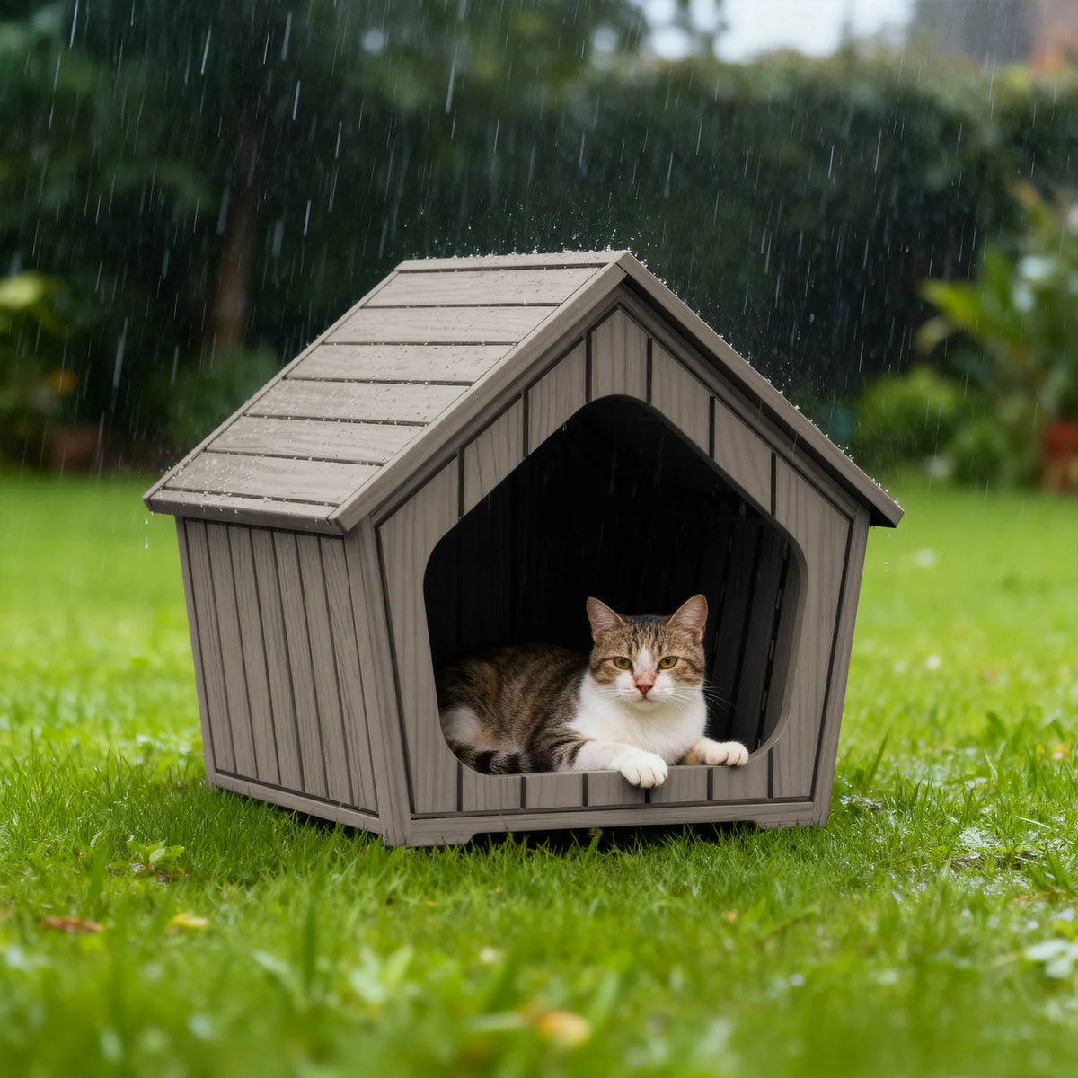 Waterproof Plastic Dog House With Ventilated Gable Roof for Outdoor Use
