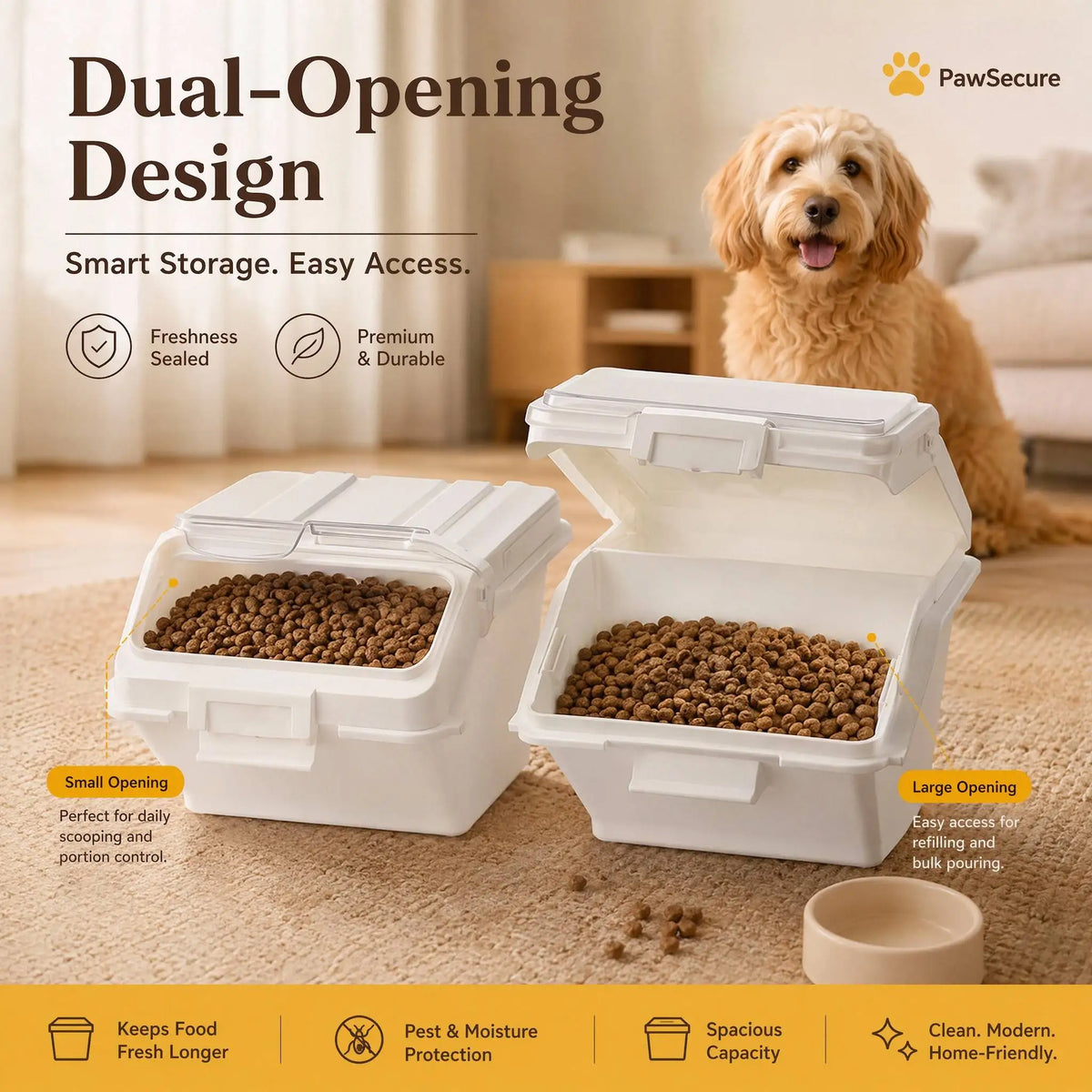 Airtight Pet Food Storage Bin With Scoop For Dogs Cats
