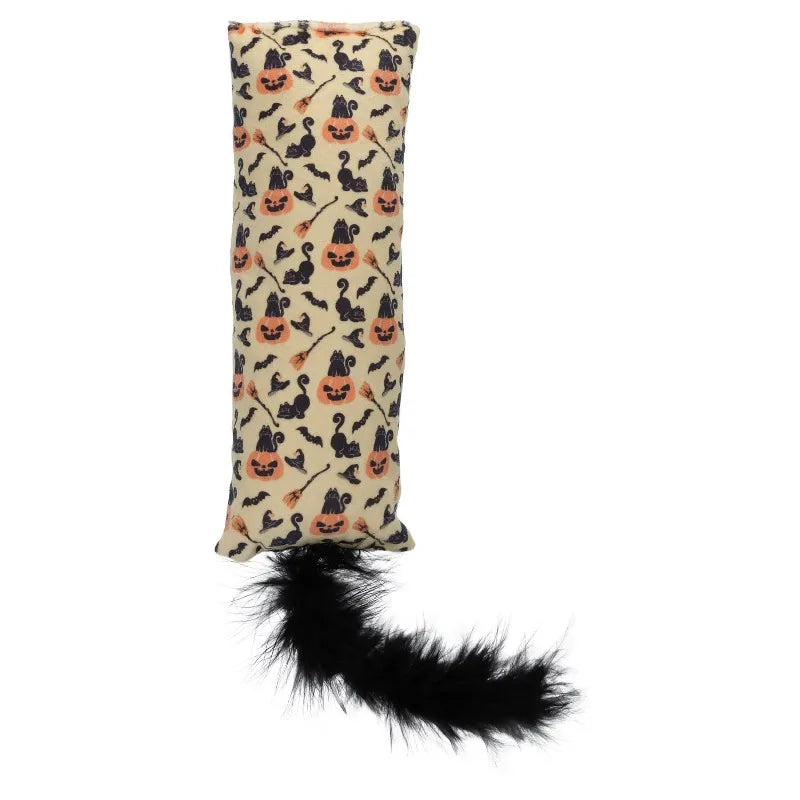 Halloween Cat Kicker Toy With Feather And Festive Pumpkin Design