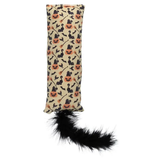 Halloween Cat Kicker Toy With Feather And Festive Pumpkin Design