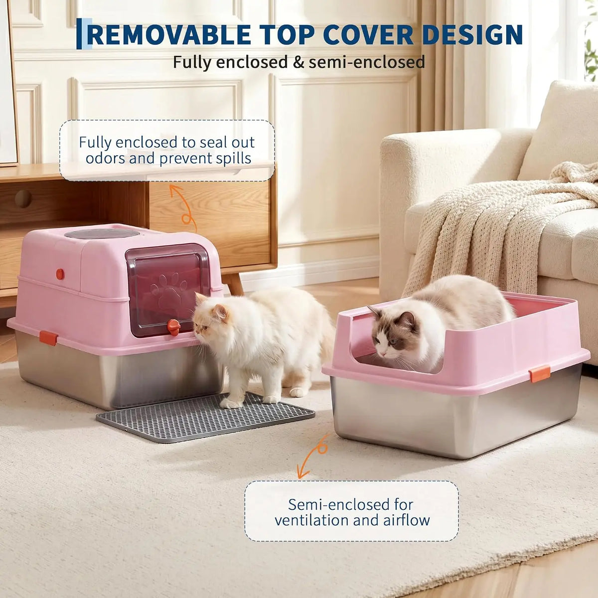 HiMISS Enclosed Stainless Steel Cat Litter Box With Leakproof Design