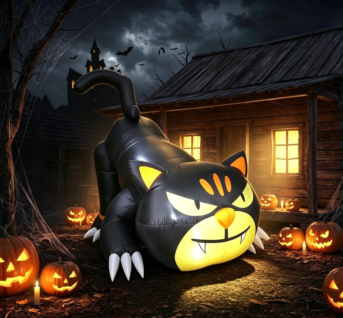Halloween Inflatable Cat With Built In Fan And LED Lighting