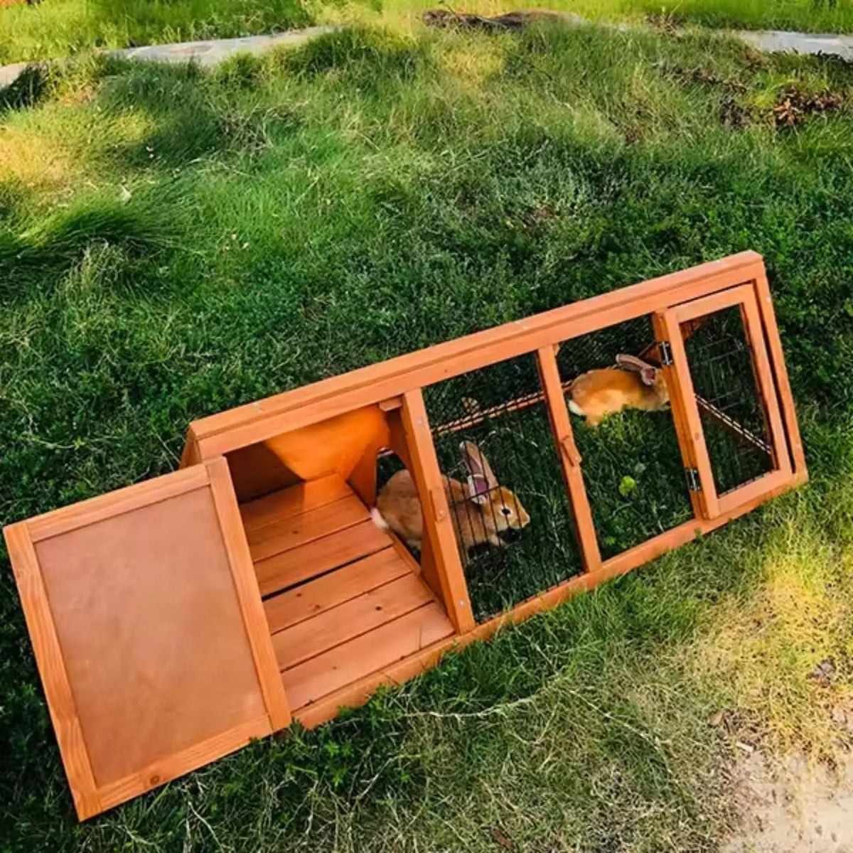 HiMISS Wooden Rabbit Hutch With Run And Easy Clean Design