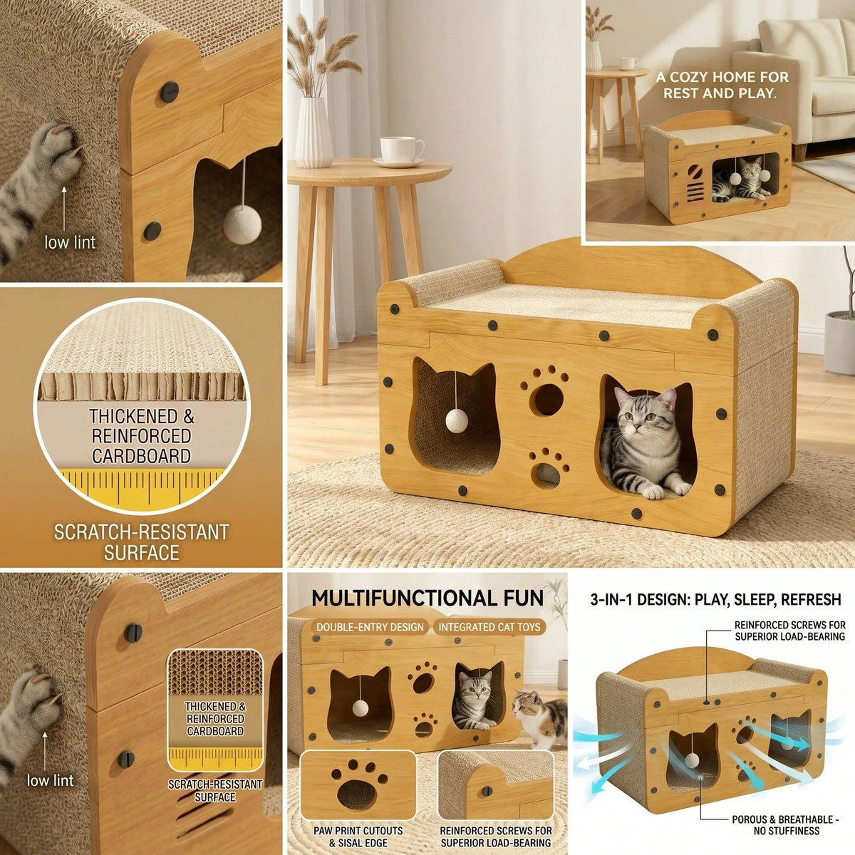 Double Layer Cat Scratcher House With Durable Woven Scratch Pad