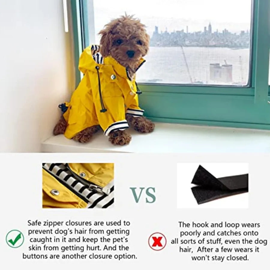 Dog Zip Up Raincoat With Reflective Details And Removable Hood