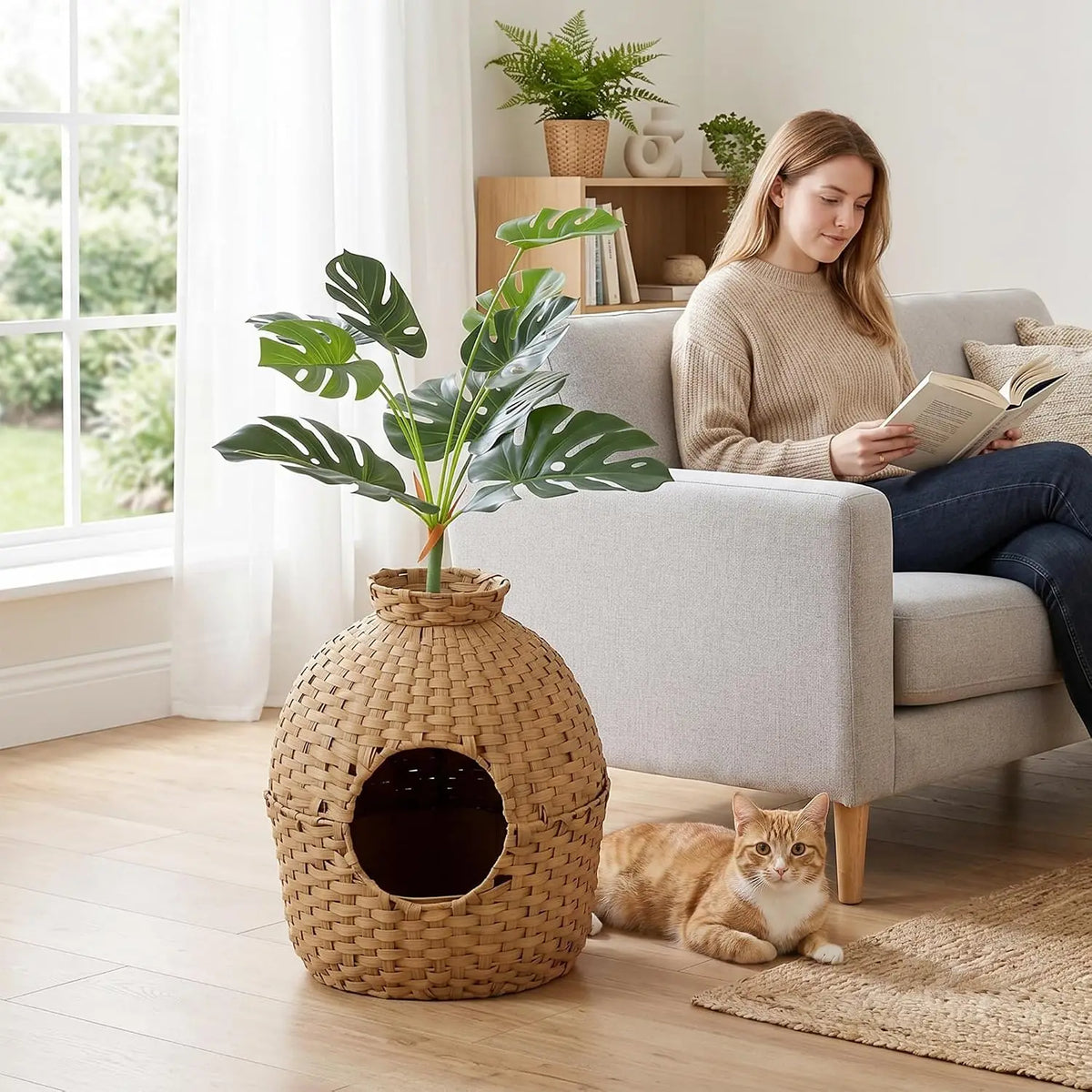 Hidden Cat Litter Box Plant Furniture Enclosure With Faux Plant
