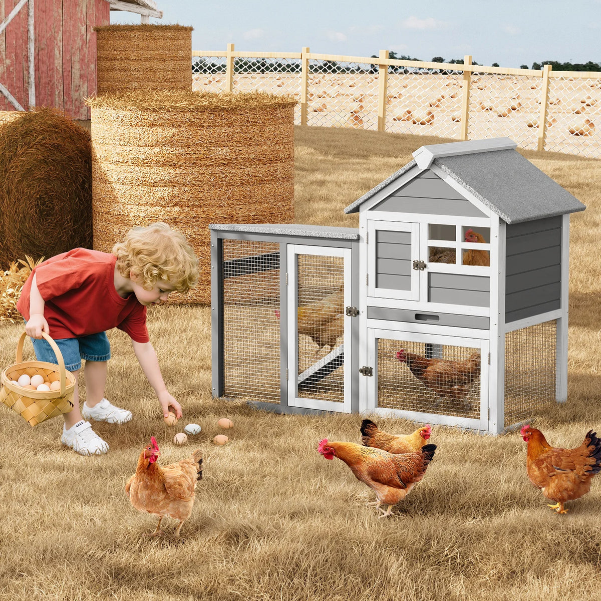 Two Story Wooden Rabbit Hutch And Chicken Coop With Ramp