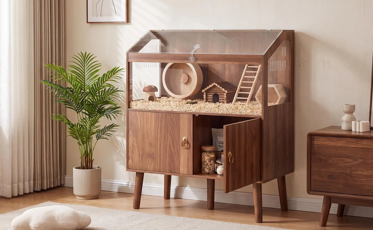 Wooden Small Animal Cage With Integrated Storage Cabinet