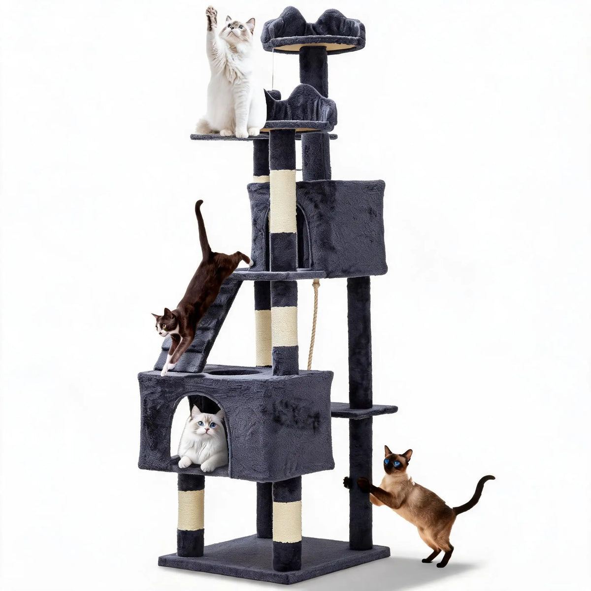 Large Cat Multi-Level Tower With Sisal Scratching Posts Condos Perches