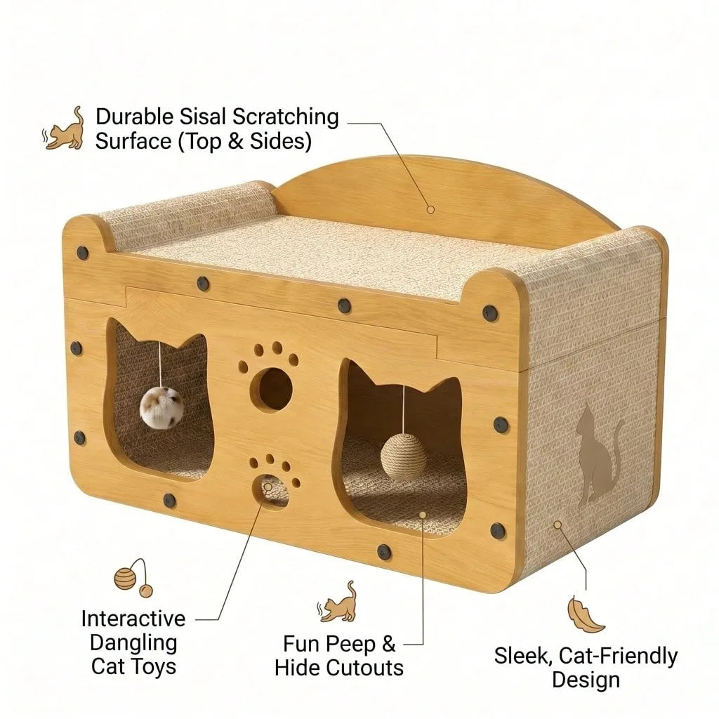 Double Layer Cat Scratcher House With Durable Woven Scratch Pad