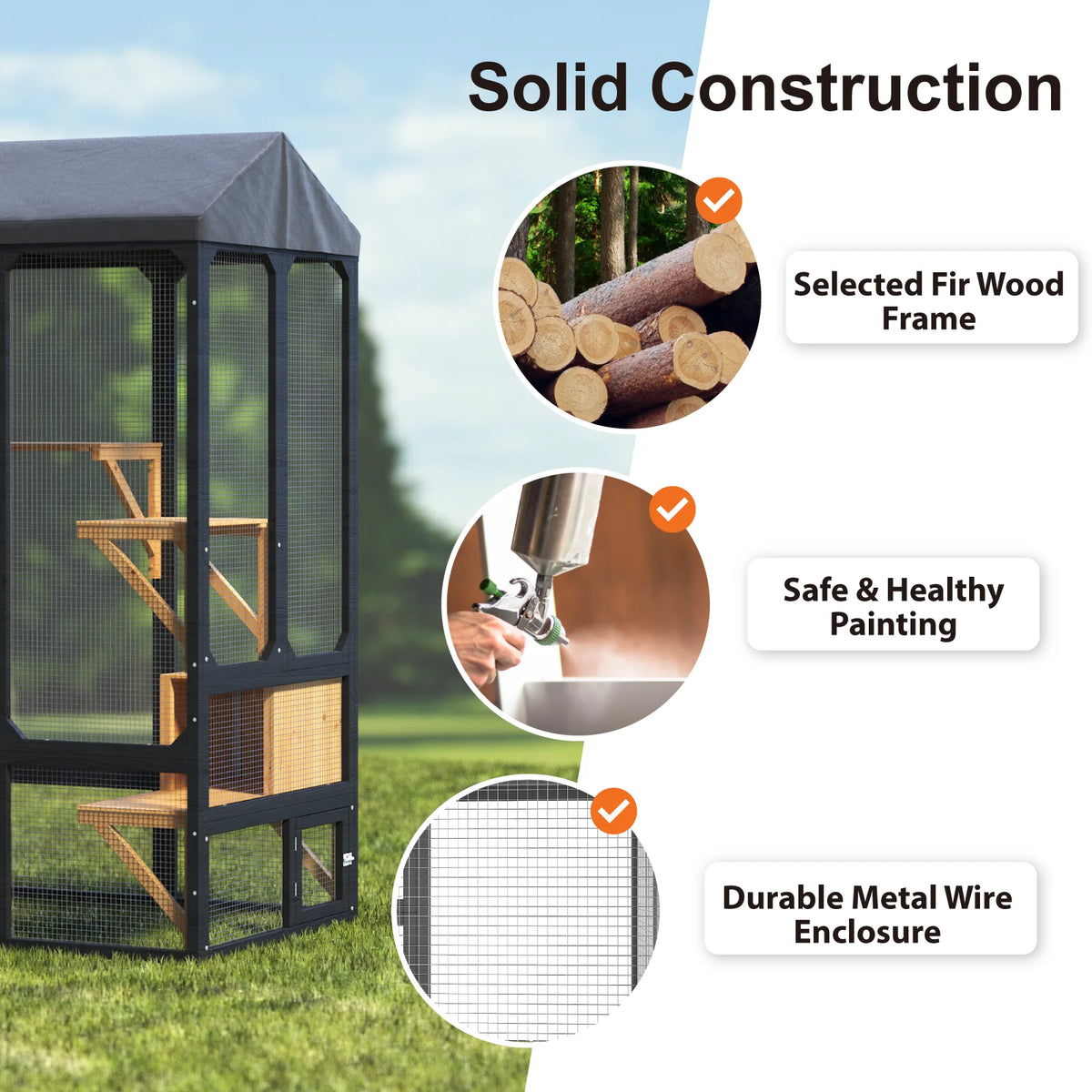 Outdoor Cat Catio Enclosure With Waterproof Cover And Resting Platforms