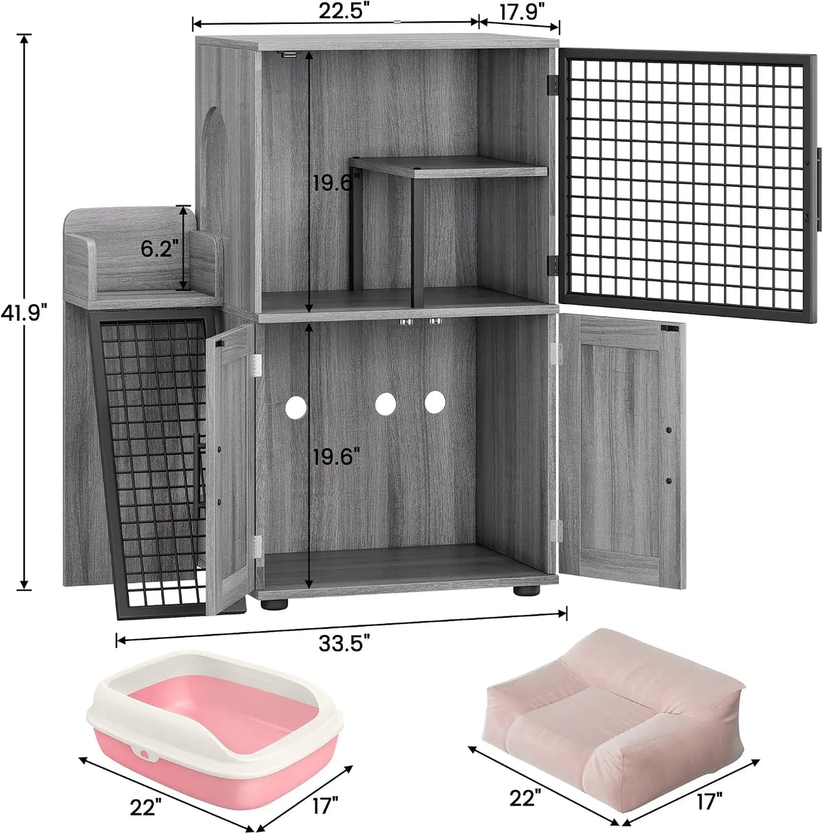 Garvee Villa Cat Litter Box Furniture Enclosure With Ladder