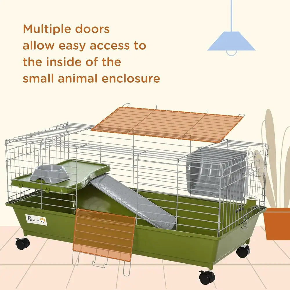 Rolling Small Animal Cage With Water Bottle And Hay Feeder