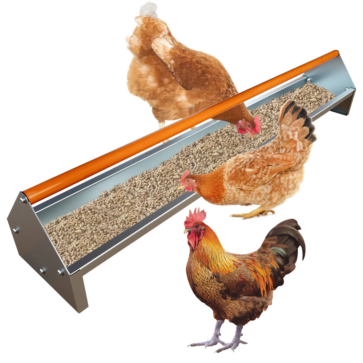 Galvanized Steel Poultry Feeding Trough With Crossbar And Drainage Holes