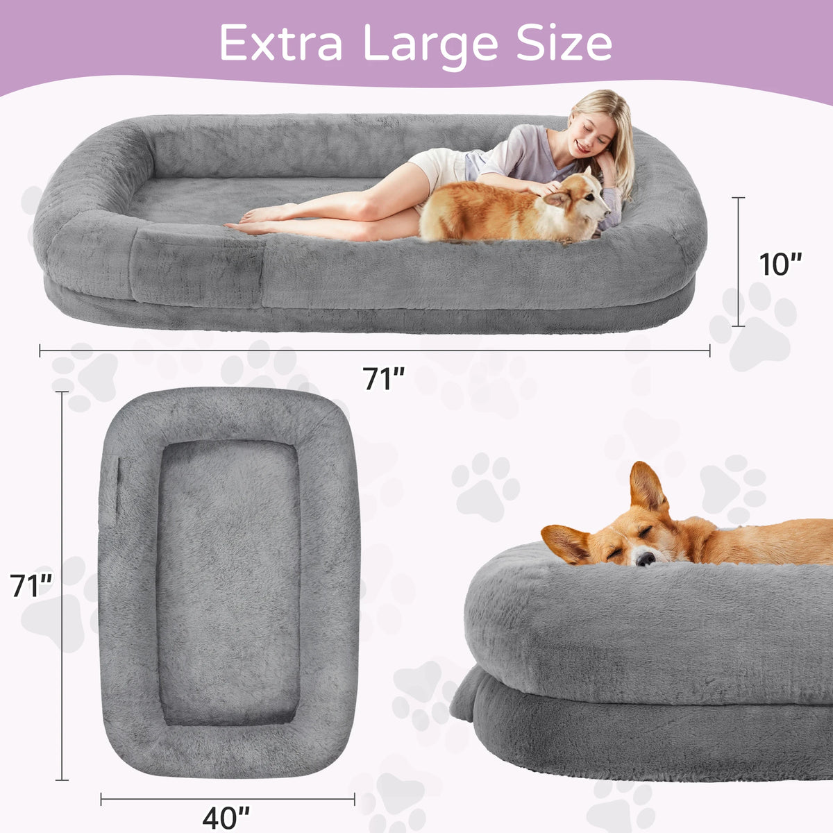 Orthopedic Human Dog Bed With Removable Machine Washable Cover