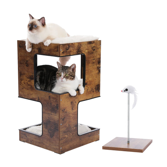PAWZ Road Wooden Cat Condo With Removable Mats Scratching Pad