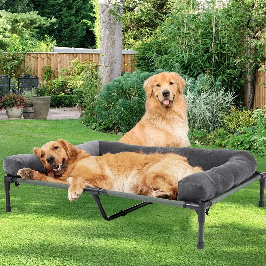 BINGOPAW Outdoor Elevated Cooling Dog Bed With Detachable Plush Bolster