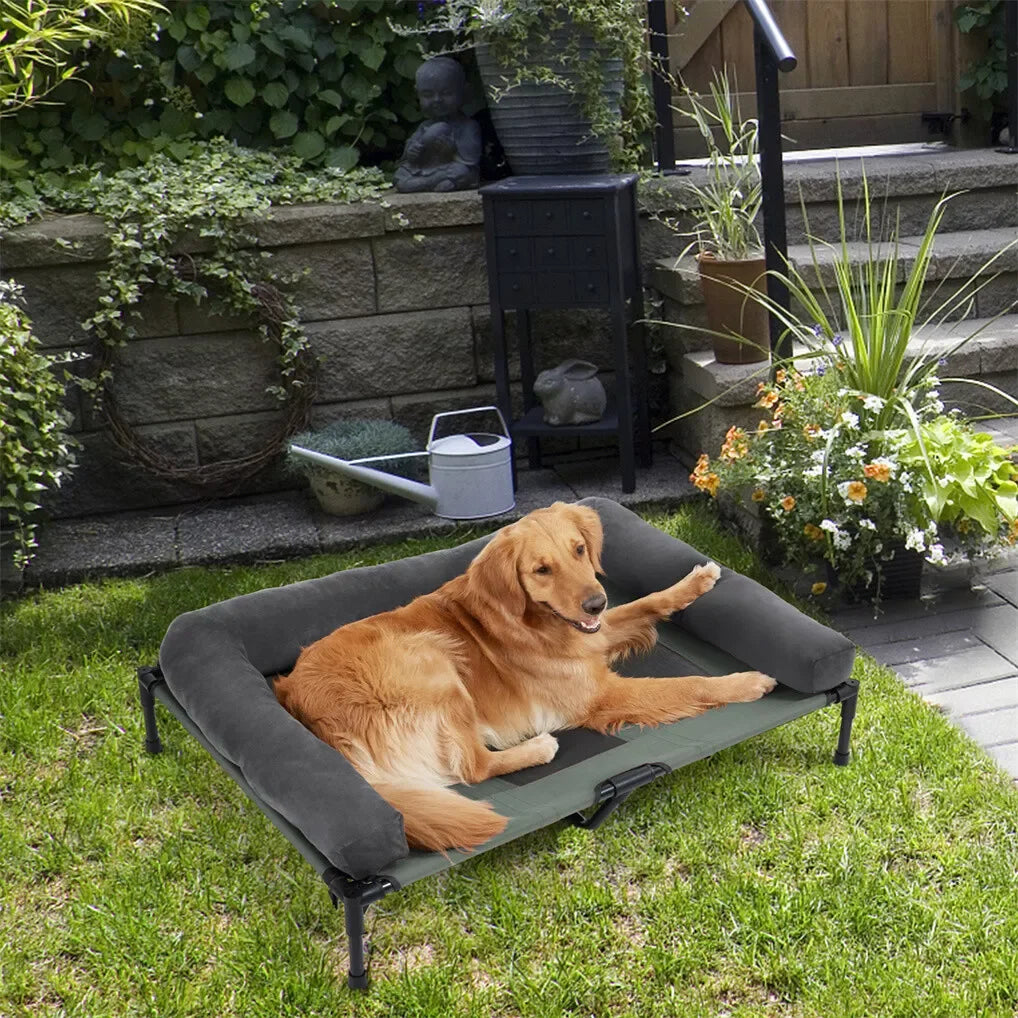 BINGOPAW Outdoor Elevated Cooling Dog Bed With Detachable Plush Bolster