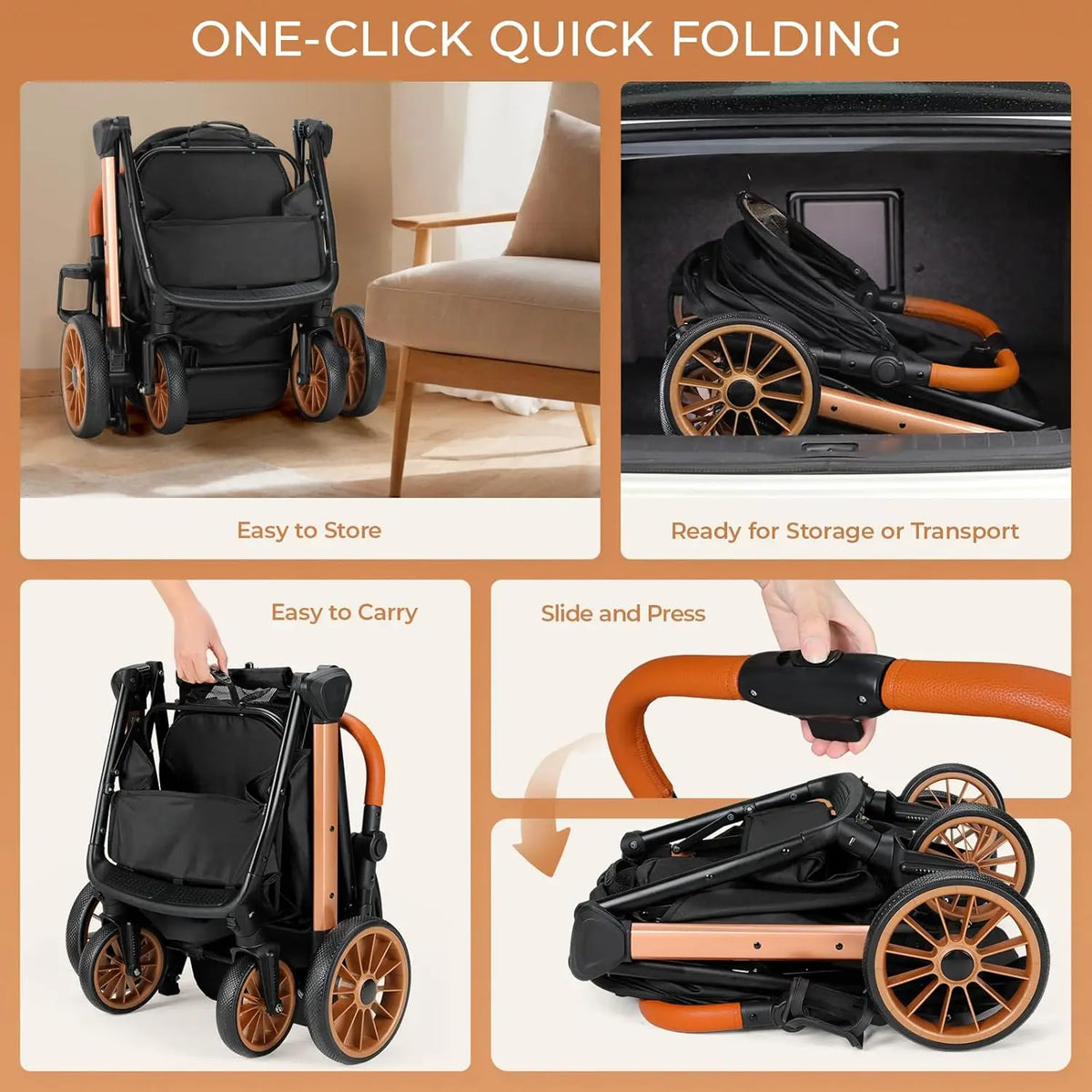 Foldable Pet Stroller with Adjustable Handle and Sun Shade
