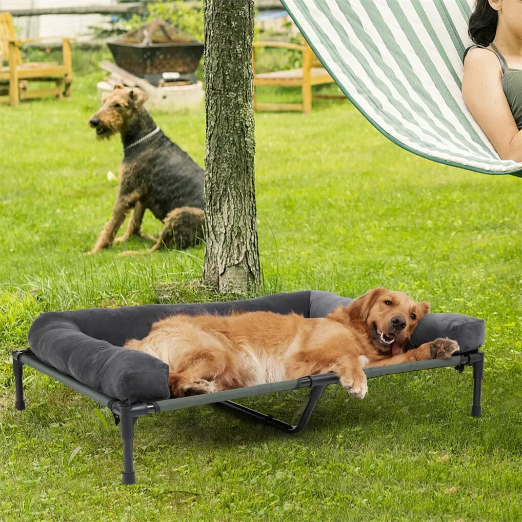 BINGOPAW Outdoor Elevated Cooling Dog Bed With Detachable Plush Bolster