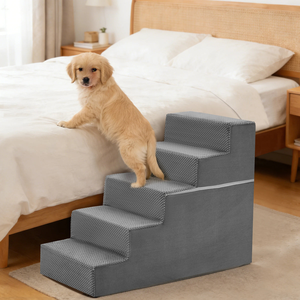 JHK Curved Foam Dog Stairs With Nonslip Pet Steps Indoor