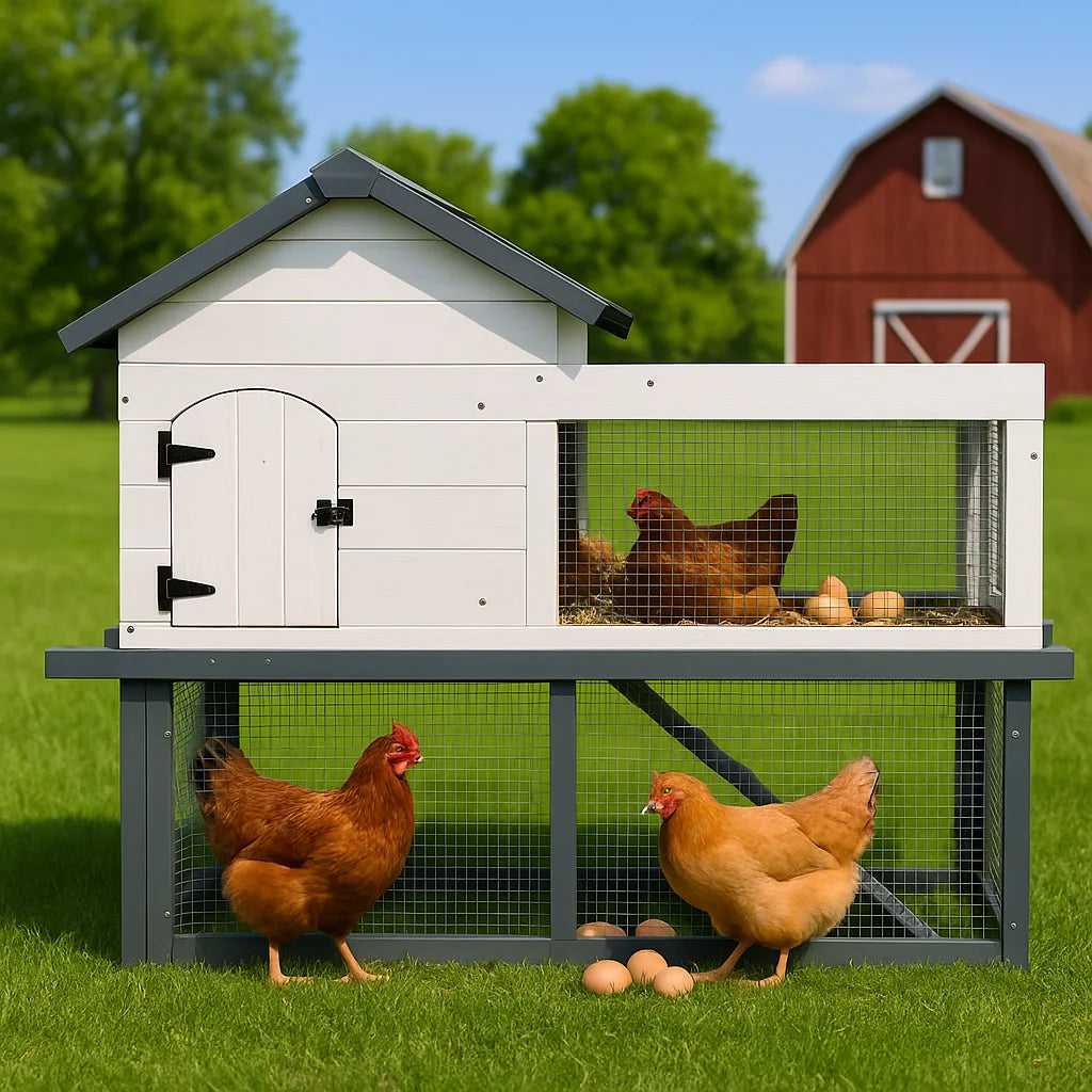 Elevated Chicken Coop With Outdoor Run And Easy Clean Tray