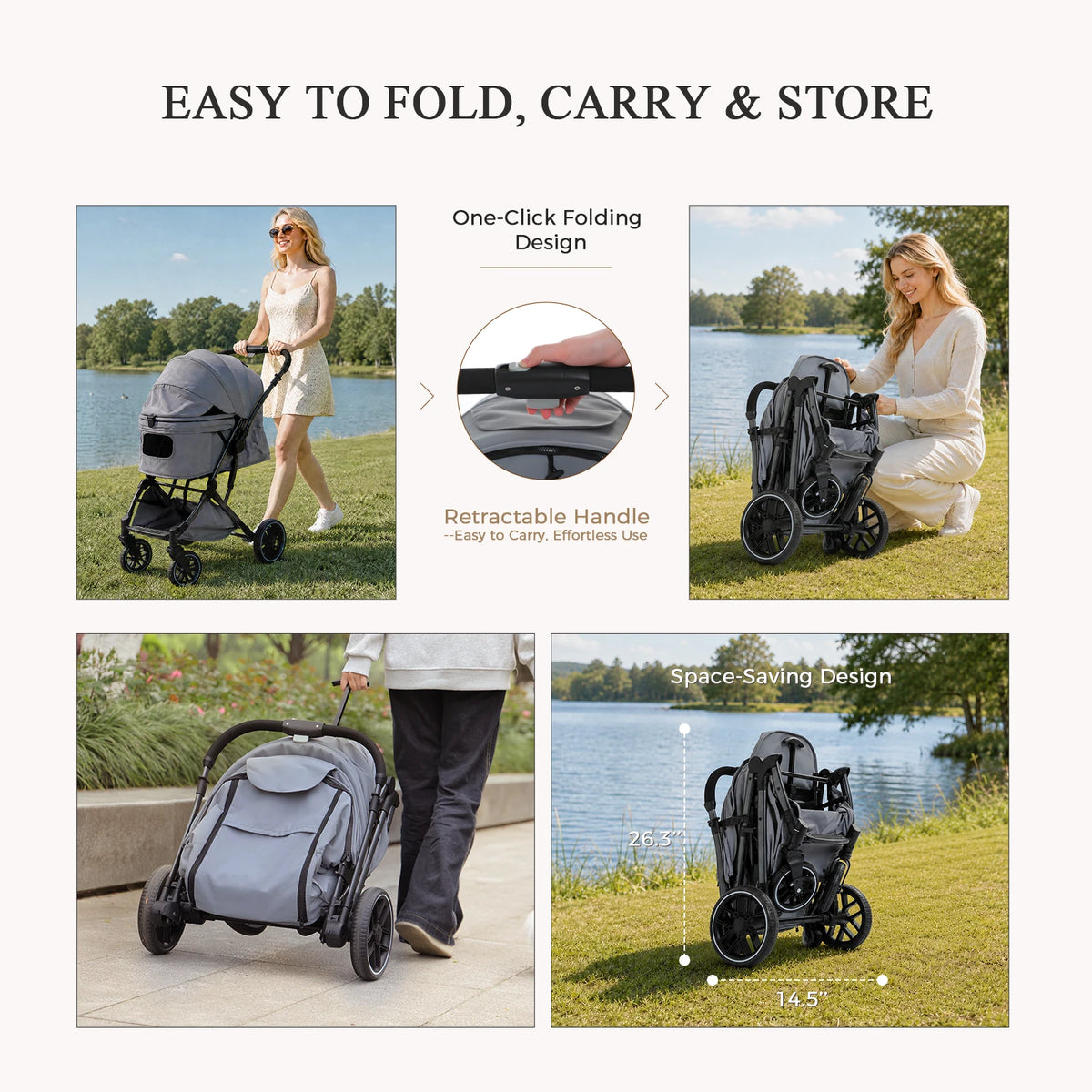 PAWZ Road Foldable Pet Stroller With Reversible Handle