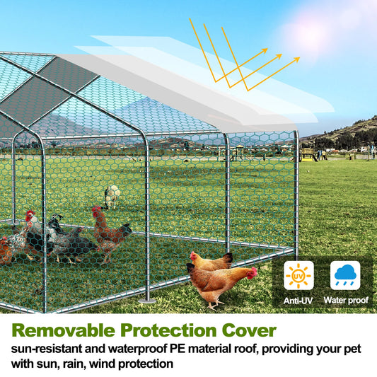 Heavy Duty Galvanized Metal Chicken Coop Run With Weather Resistant Roof