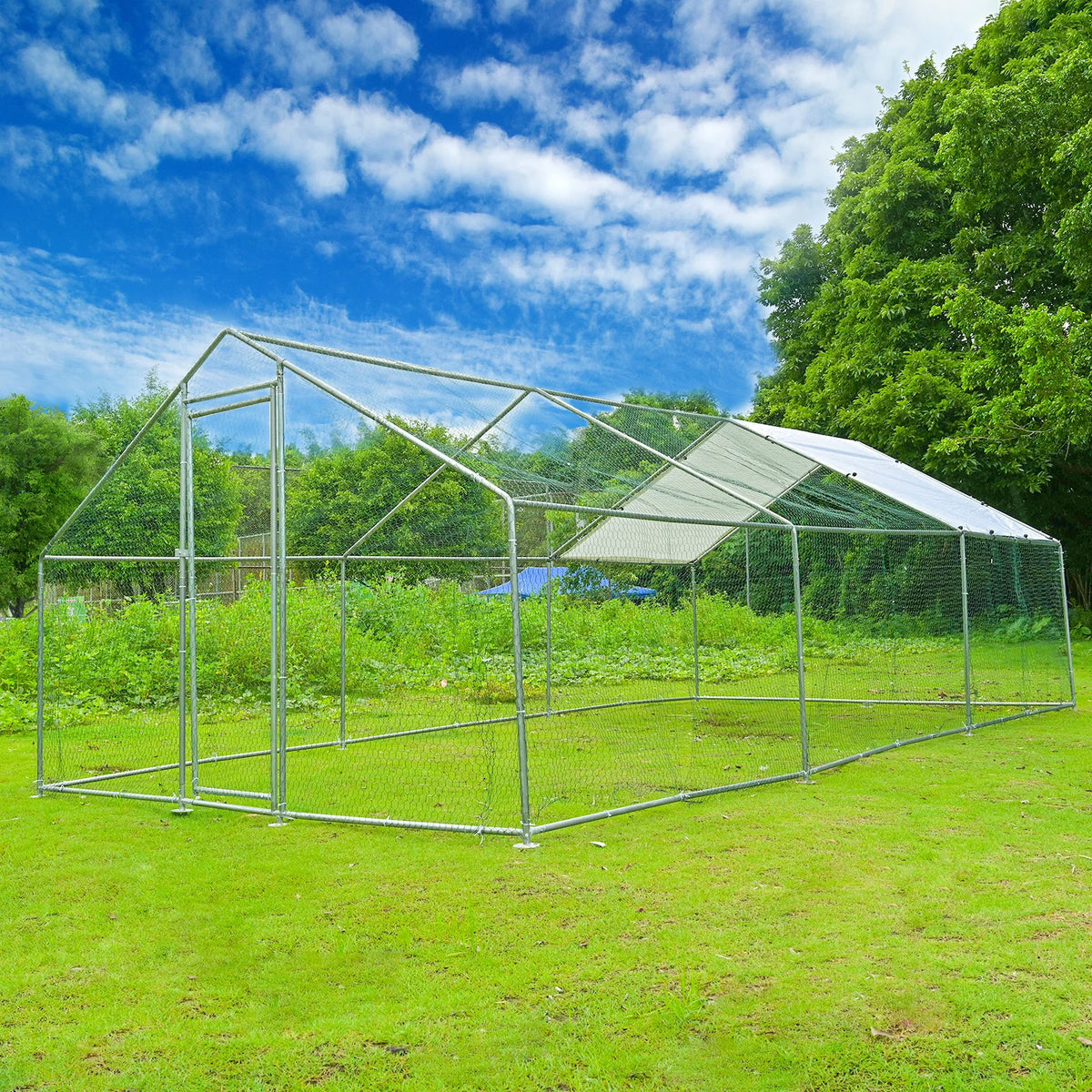 Heavy Duty Galvanized Metal Chicken Coop Run With Weather Resistant Roof
