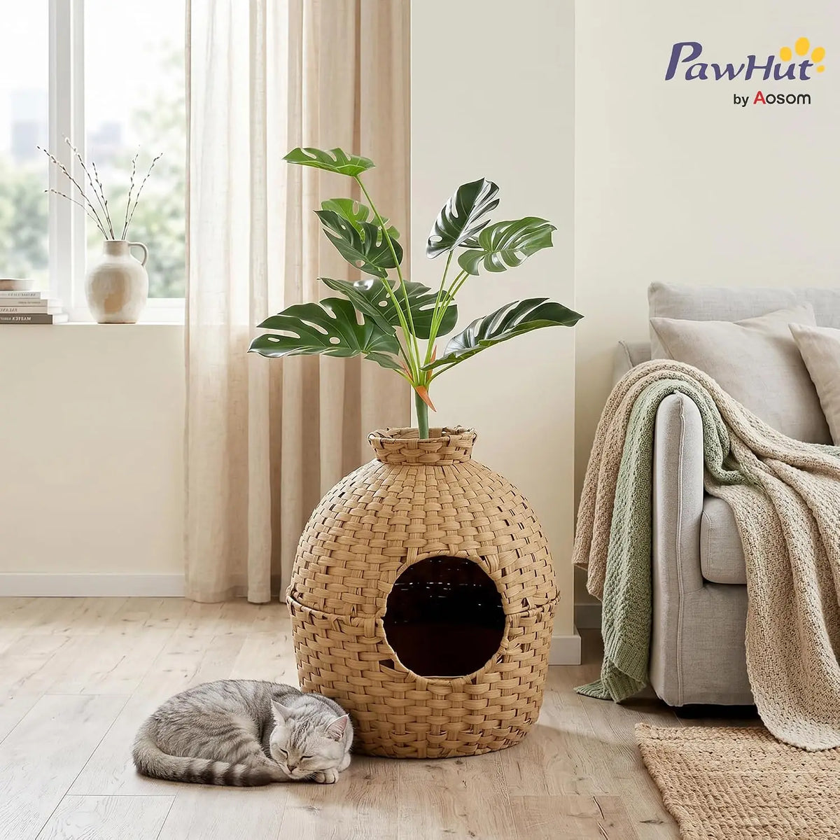 Hidden Cat Litter Box Plant Furniture Enclosure With Faux Plant