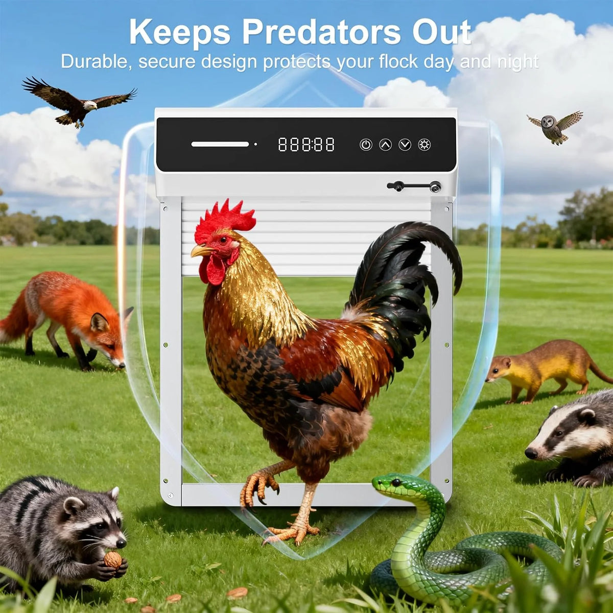 Solar Powered Automatic Chicken Coop Door With Light Sensor Timer