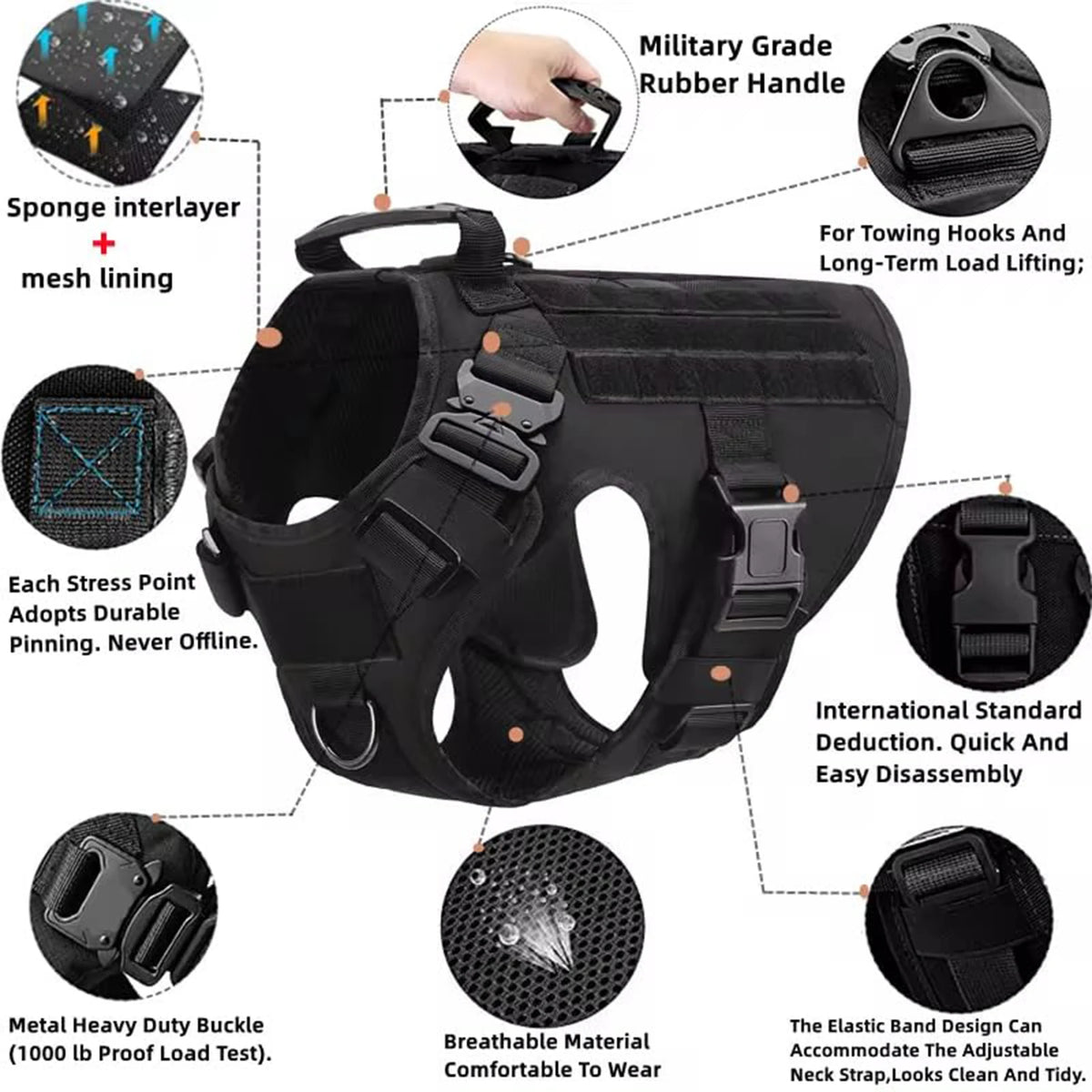 PETRAVEL Tactical Dog Harness With MOLLE Pouches For Training