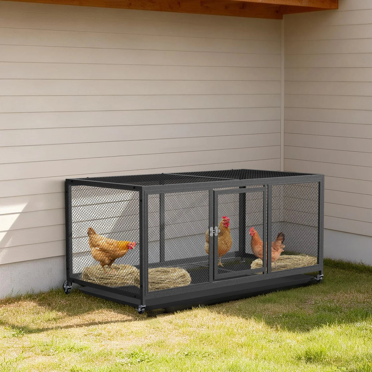 BINGOPAW Metal Walk In Chicken Coop With Cover And Wheels