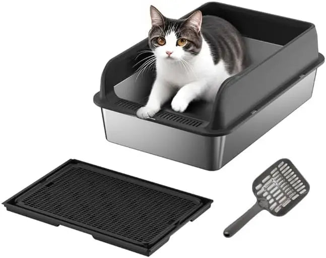 Garvee Stainless Steel Cat Litter Box With Covered Splash Guard