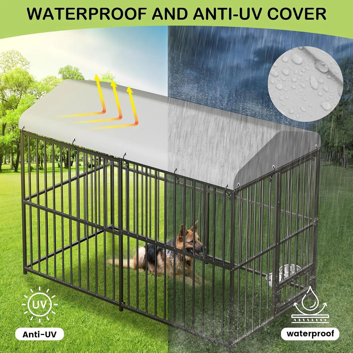 Outdoor Dog Kennel With Galvanized Steel Frame And Waterproof Roof