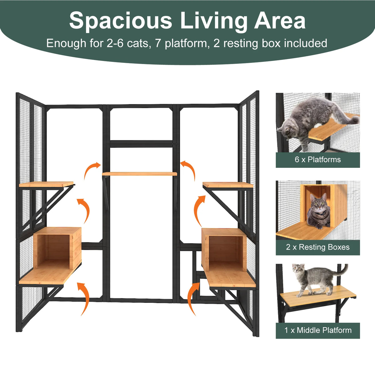 Outdoor Cat Catio Enclosure With Waterproof Cover And Resting Platforms