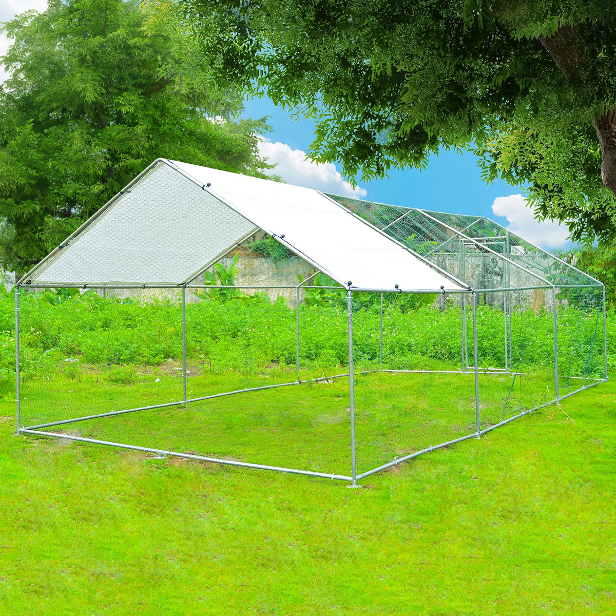 Heavy Duty Galvanized Metal Chicken Coop Run With Weather Resistant Roof