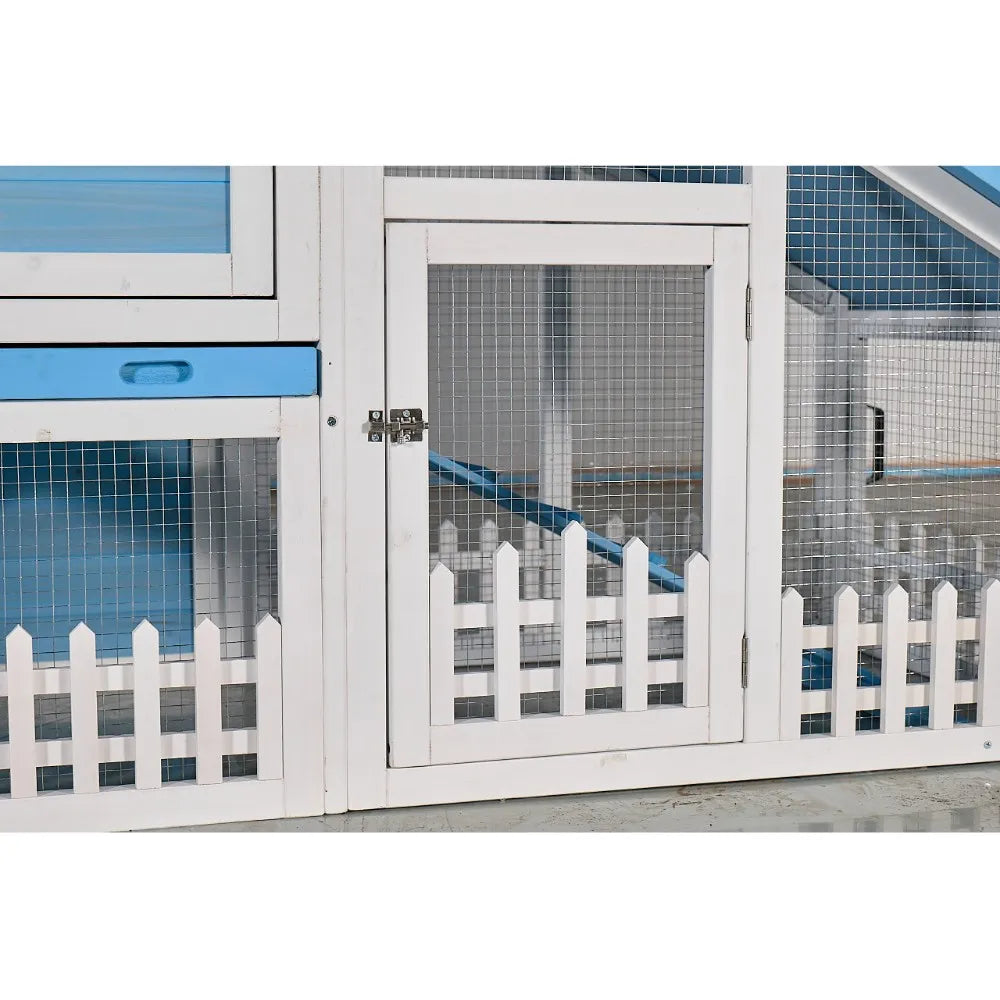 Outdoor Wheeled Double Decker Wooden Rabbit Hutch With Secure Fence